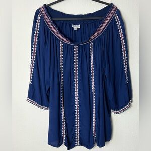 Avenue Dark Blue Embroidered Blouse size 26/28